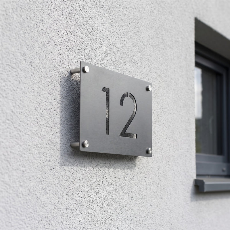 Montaż tabliczki adresowej z numerem 12 na tynku