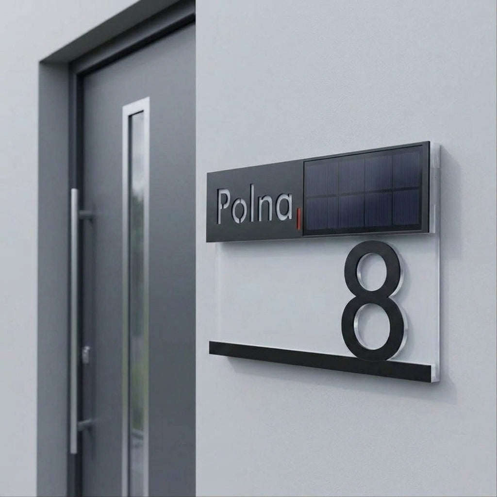 Tabliczka pozioma 28×16 z panelem solarnym — dzień